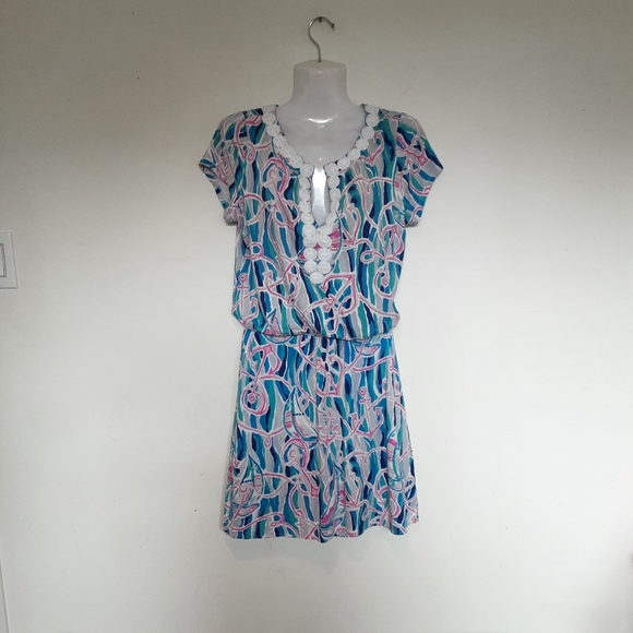 Lilly Pulitzer Rebel Skim Blue Short Sleeve Skort Romper - Picture 2 of 12